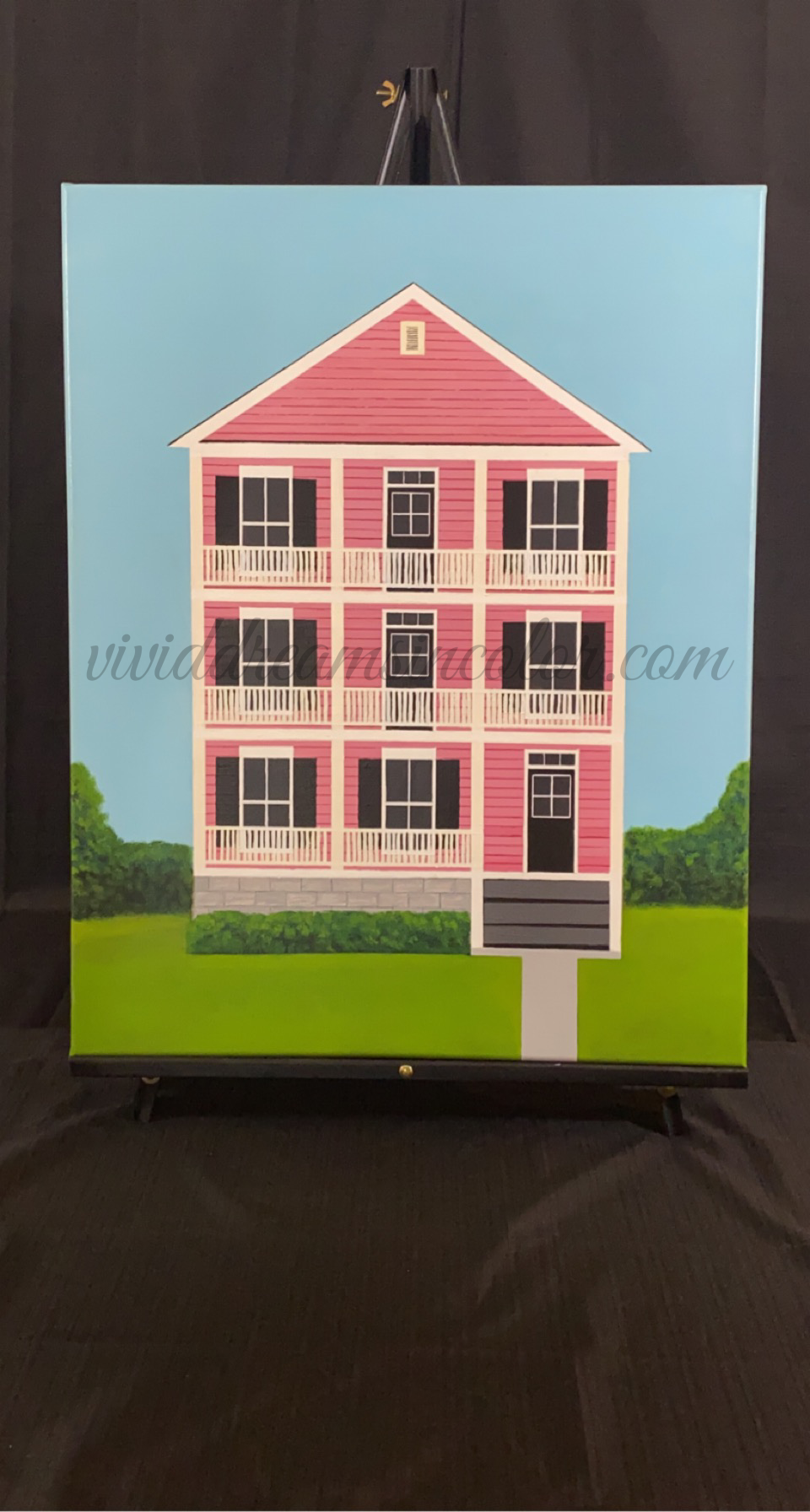 Pink Mod-Colonial House Ocean Blvd. Acrylic Painting